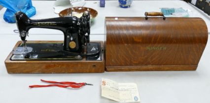 A Cased Singer Sewing Machine No. EF726744 Style 201K.4. B/C/T. R/M. Original Receipt dated to