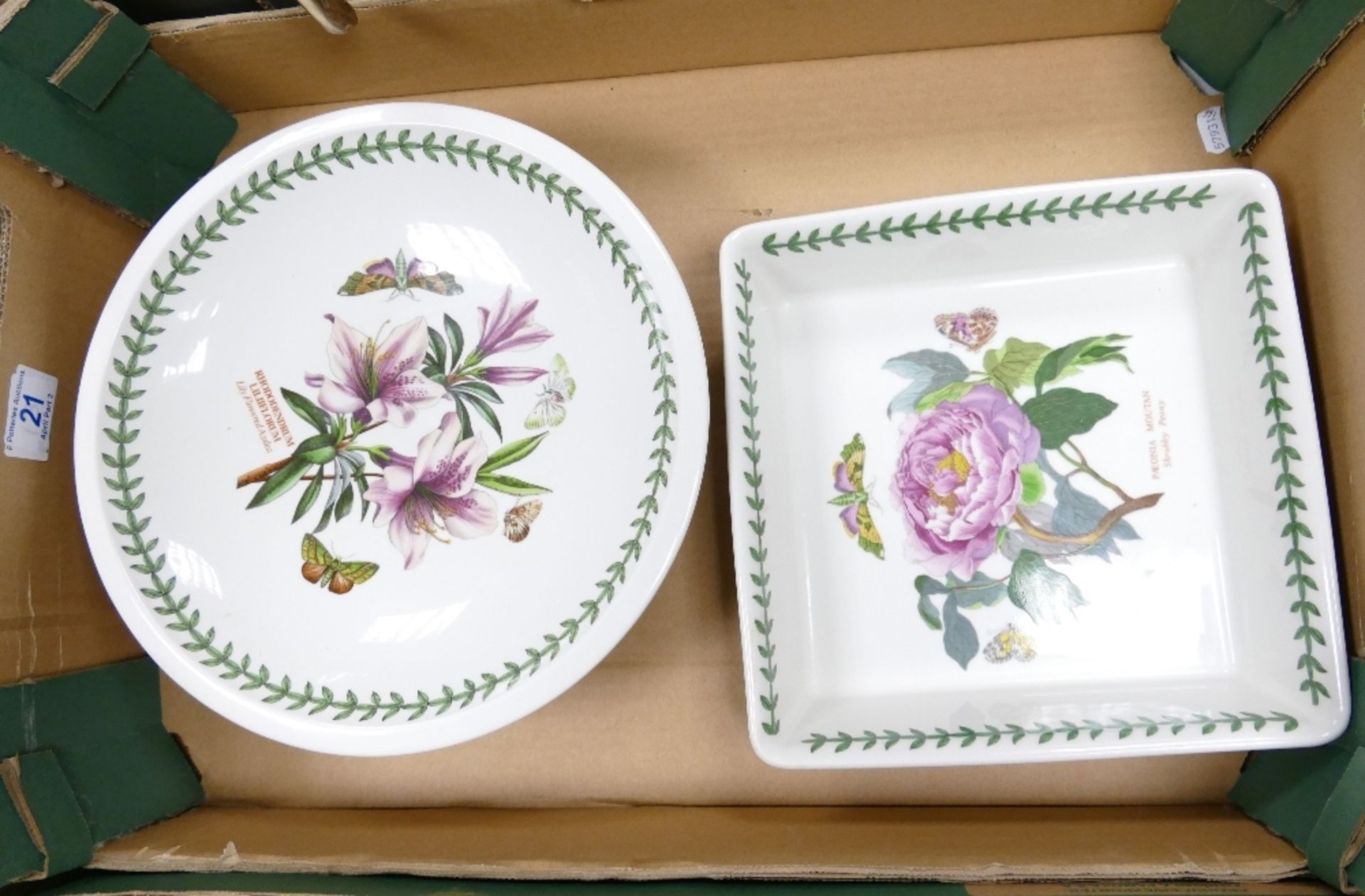 A collection of Portmeirion Botanic patterned items including large comport & square serving bowl