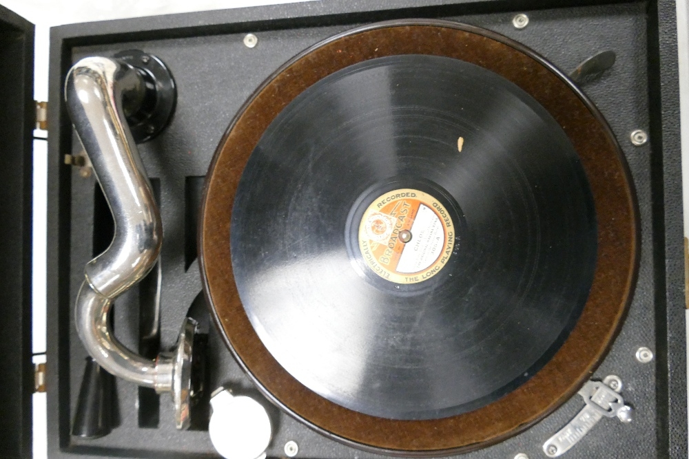 Vintage Triumph portable cased record player with some records. - Image 2 of 4