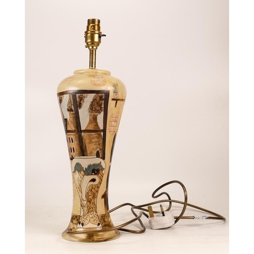 Burlsem Pottery Table Lamp of Tapering Form depicting a Paintress at Work. Height: 39.5cm incl. - Image 2 of 2