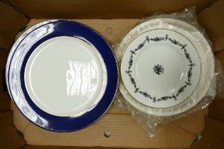 A collection of Royal Crown Derby plates to include Cobalt Blue set of 6 dinner plates, three