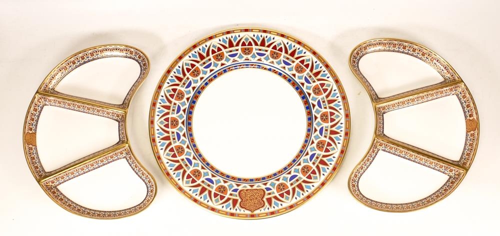 De Lamerie Fine Bone China heavily gilded Private Commission patterned Plate & Two Crescent Shaped