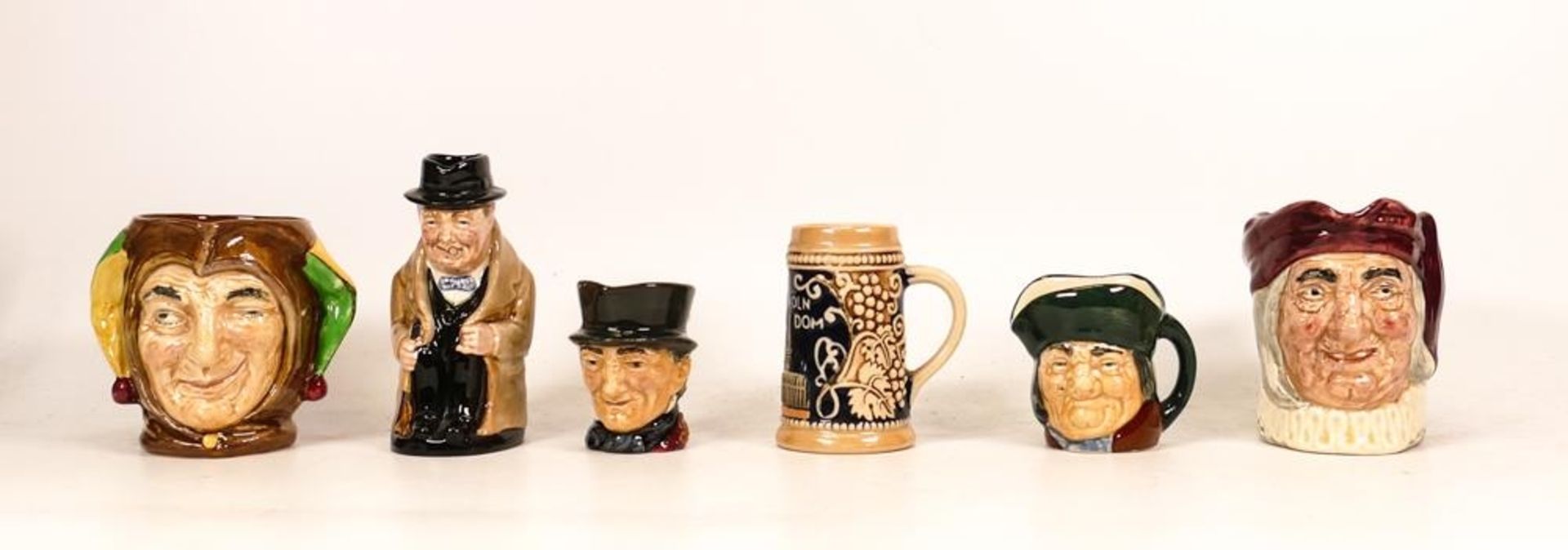 Royal Doulton Character Jugs to include Simon Cellerer, Jester, Miniature John Peel & Sam Weller ,