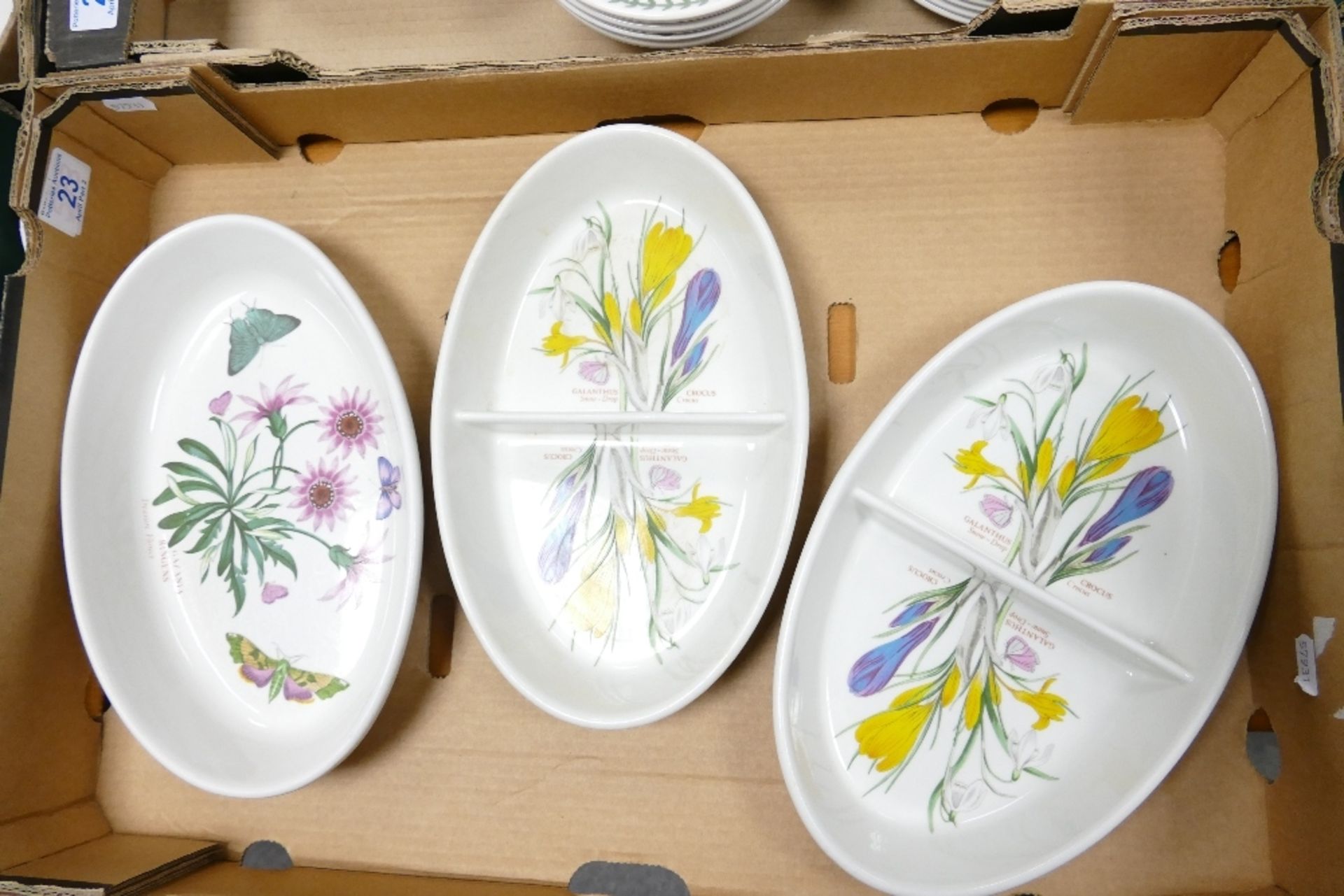A collection of Portmeirion Botanic patterned items including 3 two sectional serving dishes