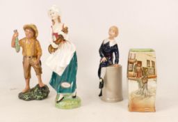 Four Royal Doulton Figures and Vase to include Little Lord Fauntleroy HN2972, Huckleberry Finn