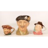Three Character Jugs to include Royal Doulton Monty, Francis Drake and Helsboro Ware Jolly Roger (3)