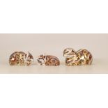 Royal Crown Derby Paperweights Contented Cat, Contented Kitten and Sleeping Imari Kitten, gold