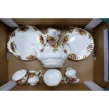 Royal Albert old Country Roses Teaware to include Teapot, Cake Plate, Four Plates, Two Milk Jugs,