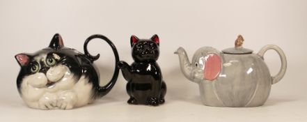 Three Carltonware Novelty Teapots to include two Cat Themed and one Elephant themed examples. (3)