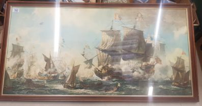 Mr Pepys Navy by Leslie A. Wilcox. Framed Modern Print Behind Glass. Height: 56.7cm Width: 95cm