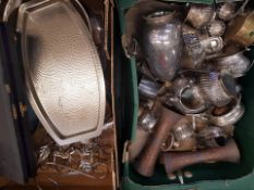 A large collection of metal ware items to include Antique carving set, pair of indian brass vases,