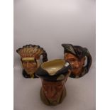 Three Royal Doulton Large Character Jugs to include Monty D6202, North American Indian D6611 and