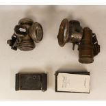 Two Early Carbide Bicycle Lamps to include one from Joseph Lucas of Birmingham No. 32 together