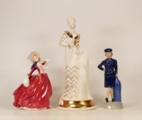 Three Ceramic Figures to include Royal Doulton Autumn BreezesHN1934, Prototype Manor Collectables