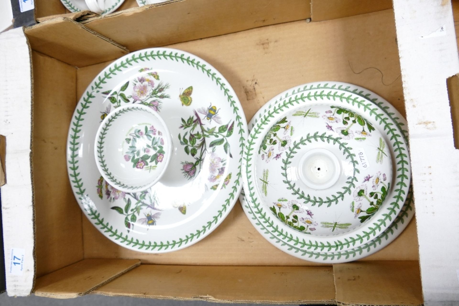 A collection of Portmeirion Botanic patterned items including large dip bowl & covered cheese dish
