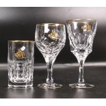 Three De Lamerie Fine Bone China heavily gilded Non Matching Wine Glasses with Personalized Motif,