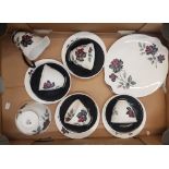 Royal Albert Masquerade pattern part tea set consisting of a cake plate, milk, sugar, 4 trios and
