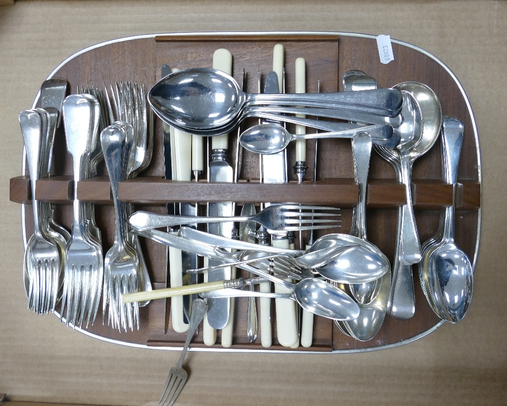 A Mid-Century Cutlery Tray holding a quantity of SIlverplate and similar Cutlery (1 Tray)