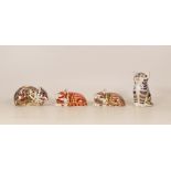 Royal Crown Derby Paperweights Seated Kitten, Imari Sleeping Kitten, Contented Sleeping Kitten and