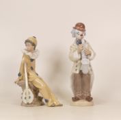 Lladro figure clown with a saxophone 3471 and Nao figure Wandering Minstrel (2)