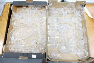 A large collection of cut glass wine glasses, port glasses, sherry glasses etc(2 tray)