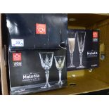 Three Boxed RCR Cristalleria Italiana Melodia Crystal Glasses to include 6 Melodia 16cl Flutes