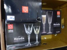 Three Boxed RCR Cristalleria Italiana Melodia Crystal Glasses to include 6 Melodia 16cl Flutes
