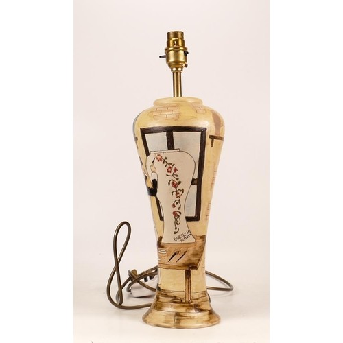 Burlsem Pottery Table Lamp of Tapering Form depicting a Paintress at Work. Height: 39.5cm incl.