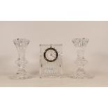 Waterford Crystal mantle clock together with a pair of candlesticks (3)