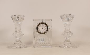 Waterford Crystal mantle clock together with a pair of candlesticks (3)