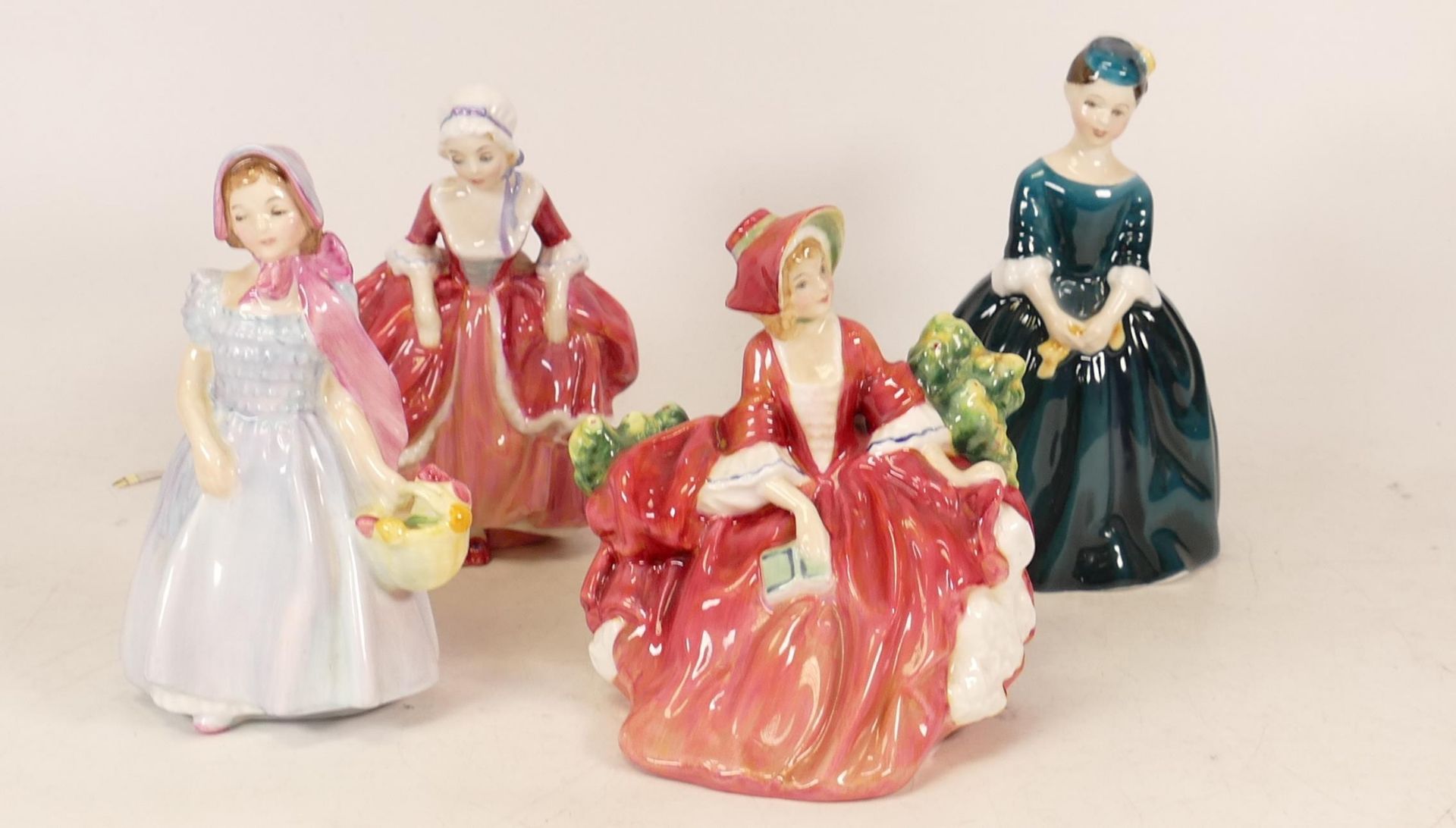 Four Royal Doulton Lady Figures to include Cherie HN2341, Lydia HN1908, Goody Two Shoes Hn2037 and