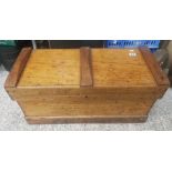 19th century wooden tool chest with good assortment of tools including Chisels, planes etc.