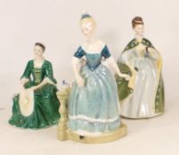 Three Royal Doulton Lady Figures to include A Lady From Williamsburg HN2228, Premiere HN2343 and