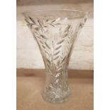 A Large Flared Crystal Vase with Etched Floral Decoration. Height: 35cm