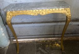 Gilt and marble wall fixing console table, 77cm in width.