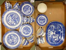 Wood & Sons Willow Ware, A Collection of Tea and Dinnerware to include Platter, Jugs, Bowls,