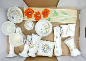 A mixed collection of items to include Aynsley Cottage Garden vases, lidded boxes, Portmeirion
