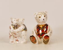 Royal Crown Derby Paperweights Debonair Bear together (gold stopper) with Bear Hug (no stopper) (2)