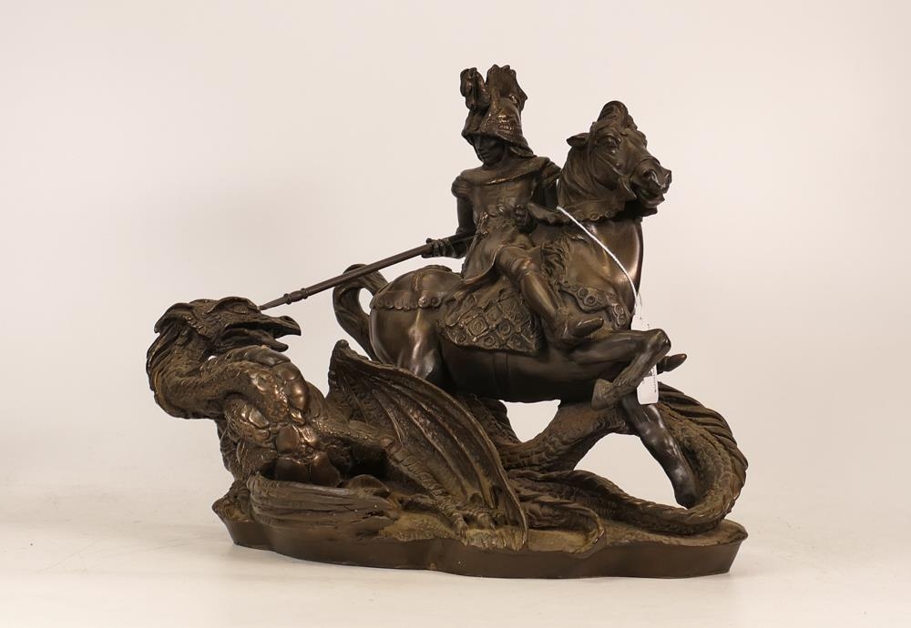 Bronzed resin figure George and the dragon (lance loose)