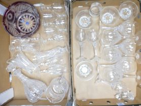 A collection of glass / crystal to include decanter, red wine glasses, red glass bowl, jug etc (2