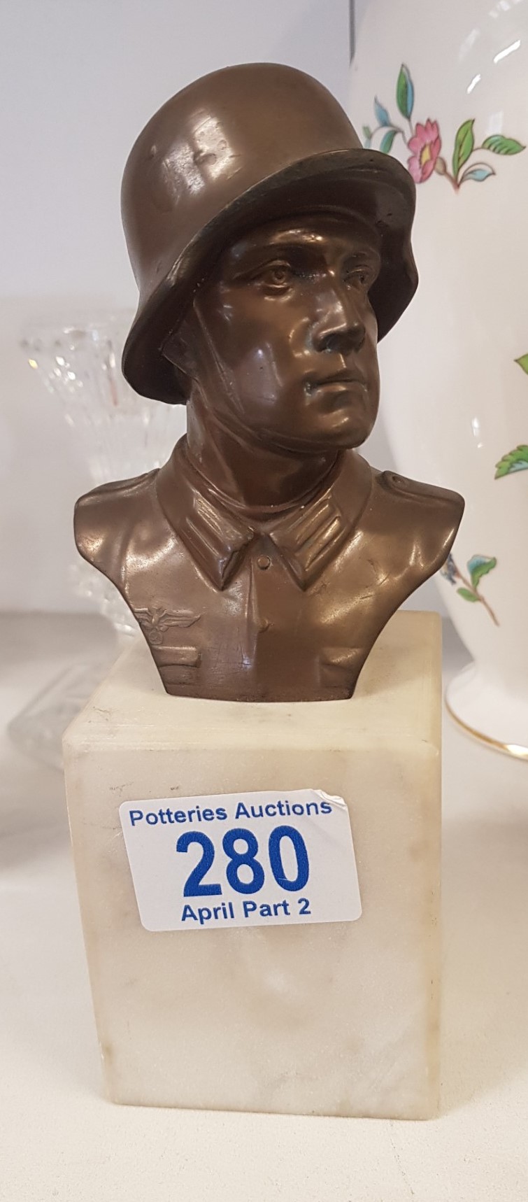 A German Bronzed Bust on Onyx Base of a WWII Soldier. Height: 18cm