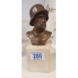 A German Bronzed Bust on Onyx Base of a WWII Soldier. Height: 18cm