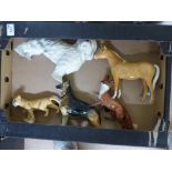 A Collection of Ceramic Animals to include Beswick Palomino Horse, Beswick Fox Standing, Beswick