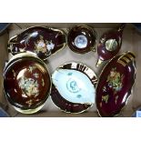 A collection of Carlton ware later Rouge Royale items including shaped dishes, Aladdin's lamp