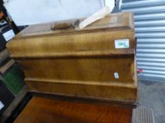 WJ Harris & Co Sewing machine in inlaid wooden case, key present