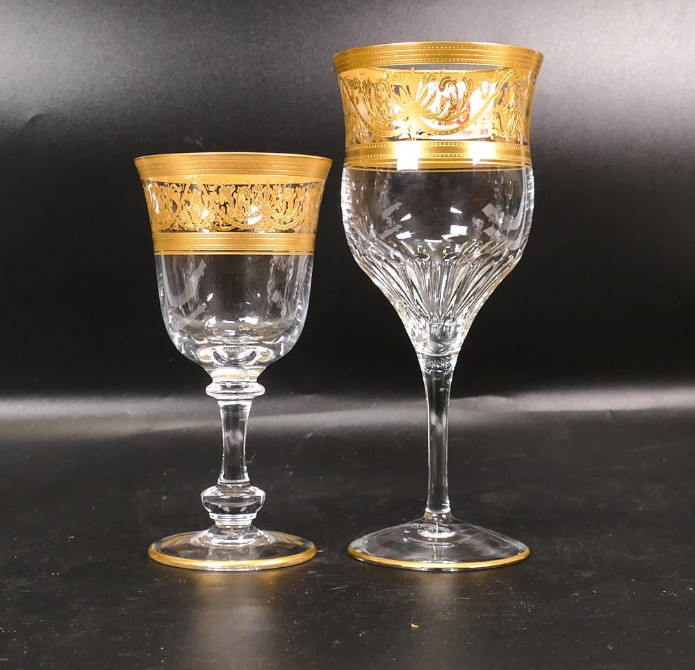 Two De Lamerie Fine Bone China heavily gilded Non Matching Wine Glasses, specially made high end