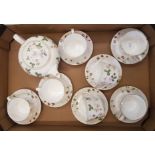 Wedgwood Wild Strawberry pattern teapot, 7 cups and 7 saucers (1 tray).
