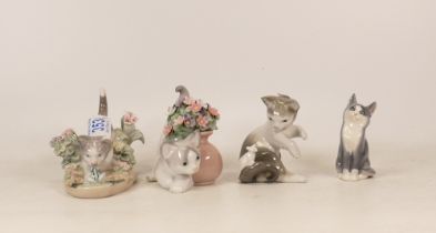 Lladro figures Kitten Confrontation, Lladro cat and mouse, Kitten Patrol 6566 and Royal Copenhagen