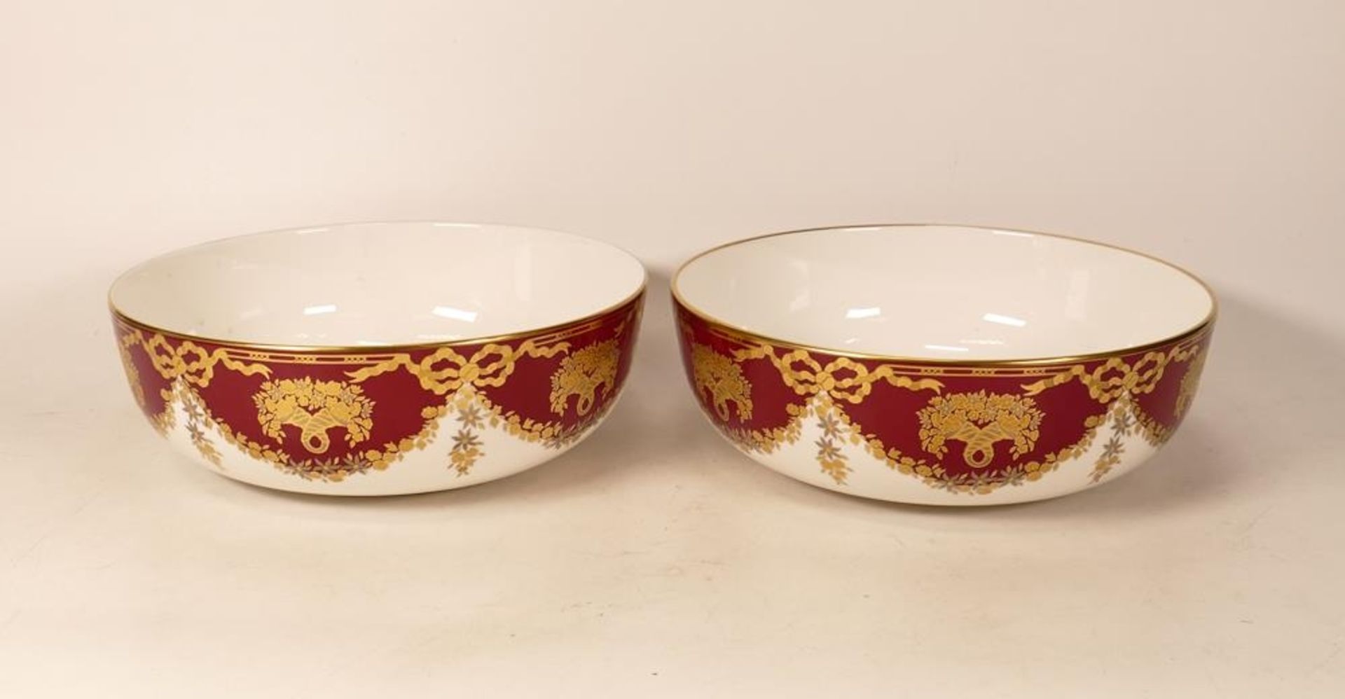 Two De Lamerie Fine Bone China heavily gilded Christmas Garland patterned small fruit bowls ,