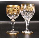 Two De Lamerie Fine Bone China heavily gilded Non Matching Wine Glasses, specially made high end